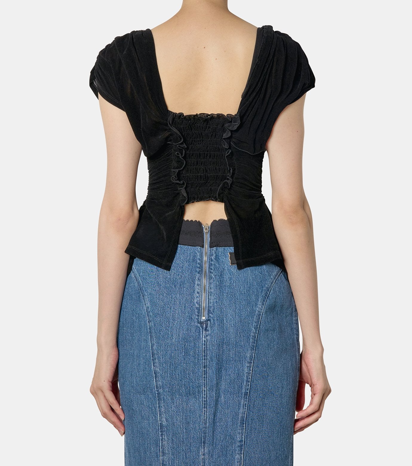 VELVET TULLE SHIRRING TOP
