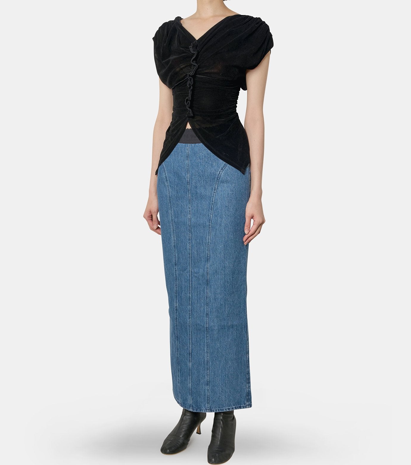 VELVET TULLE SHIRRING TOP