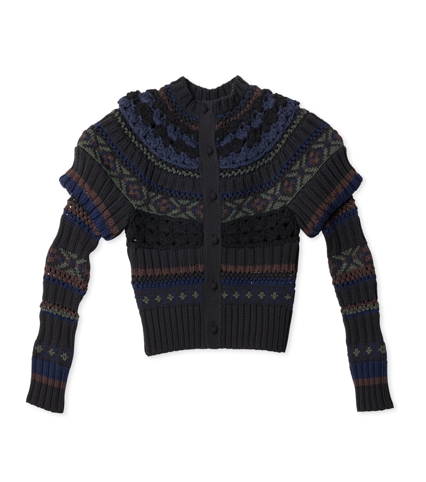 Mix Knit Cardigan Puff Slv