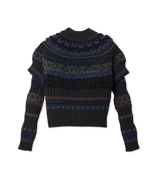 Mix Knit Cardigan Puff Slv