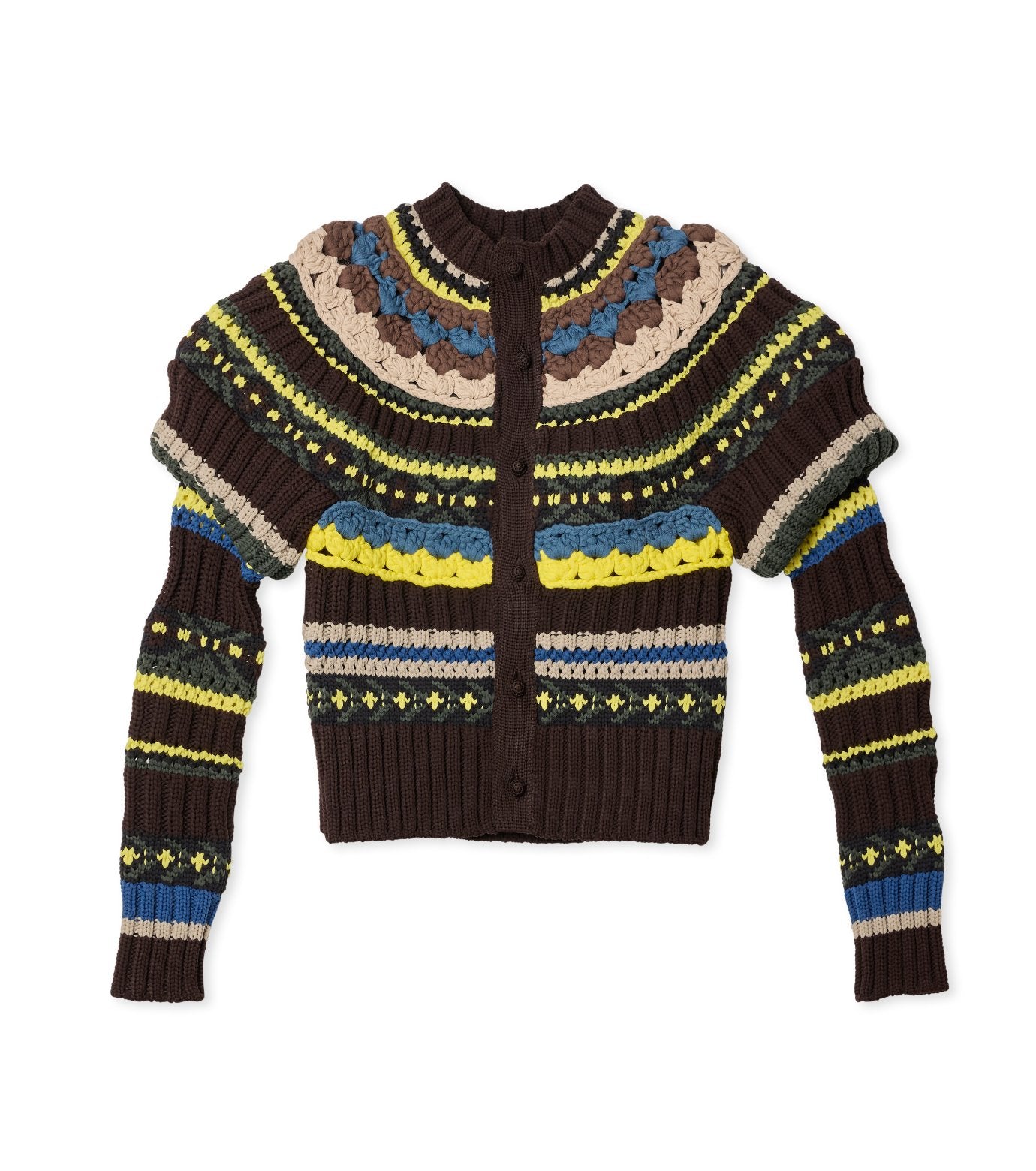 Mix Knit Cardigan Puff Slv