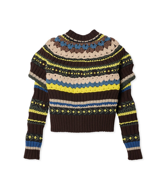 Mix Knit Cardigan Puff Slv