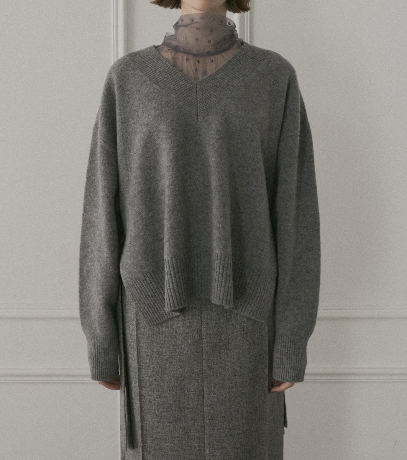 Wool Cashmere V Neck Knit