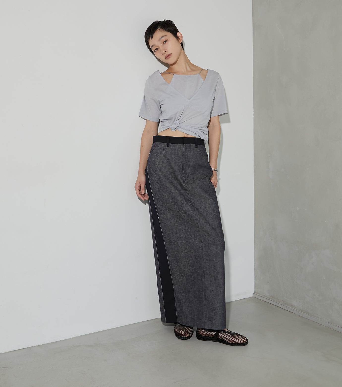 Two-tone Raw Denim Skirt