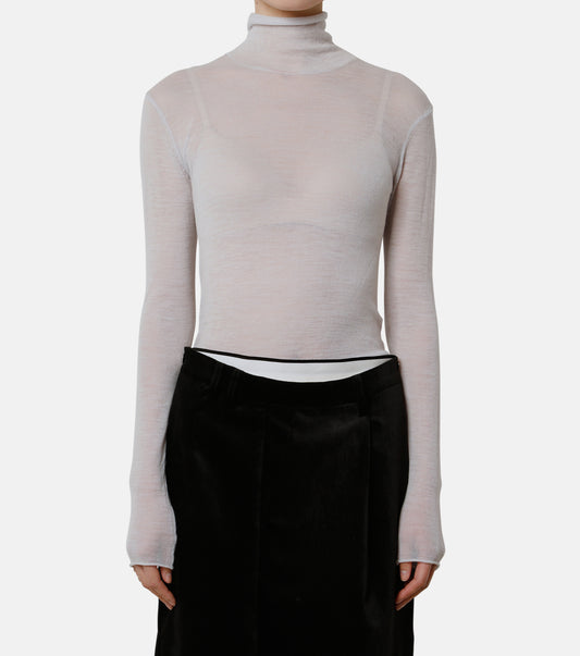 Wool Sheer Turtleneck Knit Tops