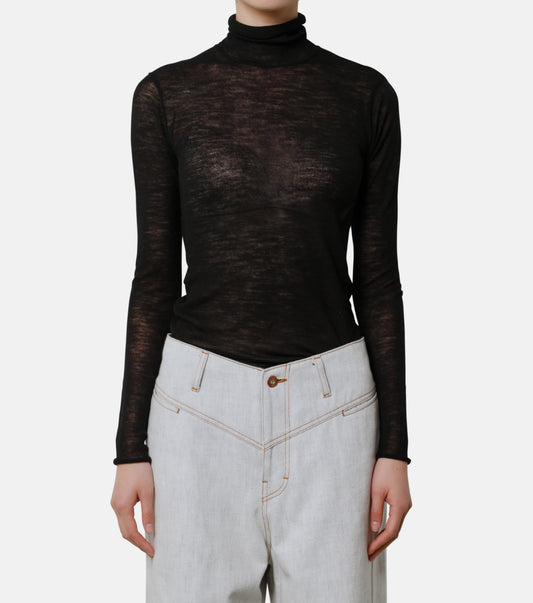 Wool Sheer Turtleneck Knit Tops