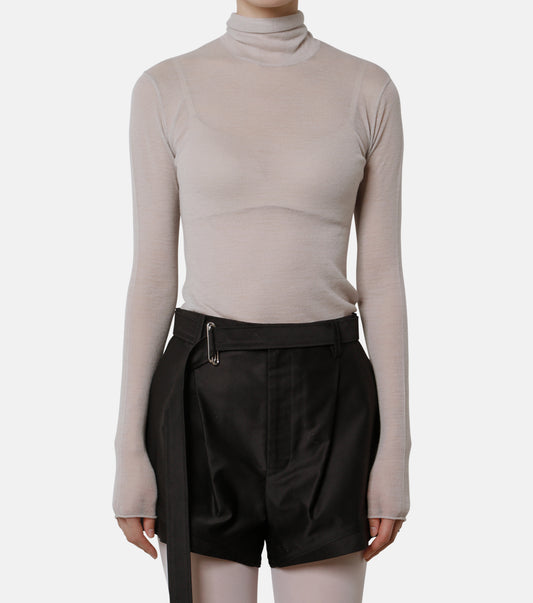 Wool Sheer Turtleneck Knit Tops