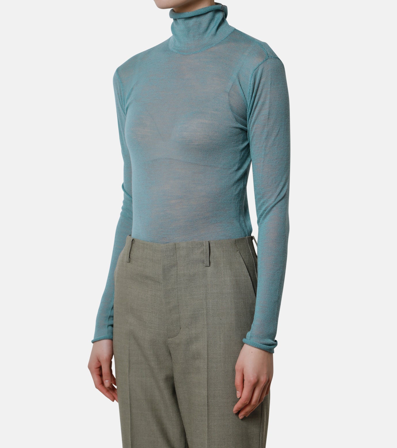 Wool Sheer Turtleneck Knit Tops