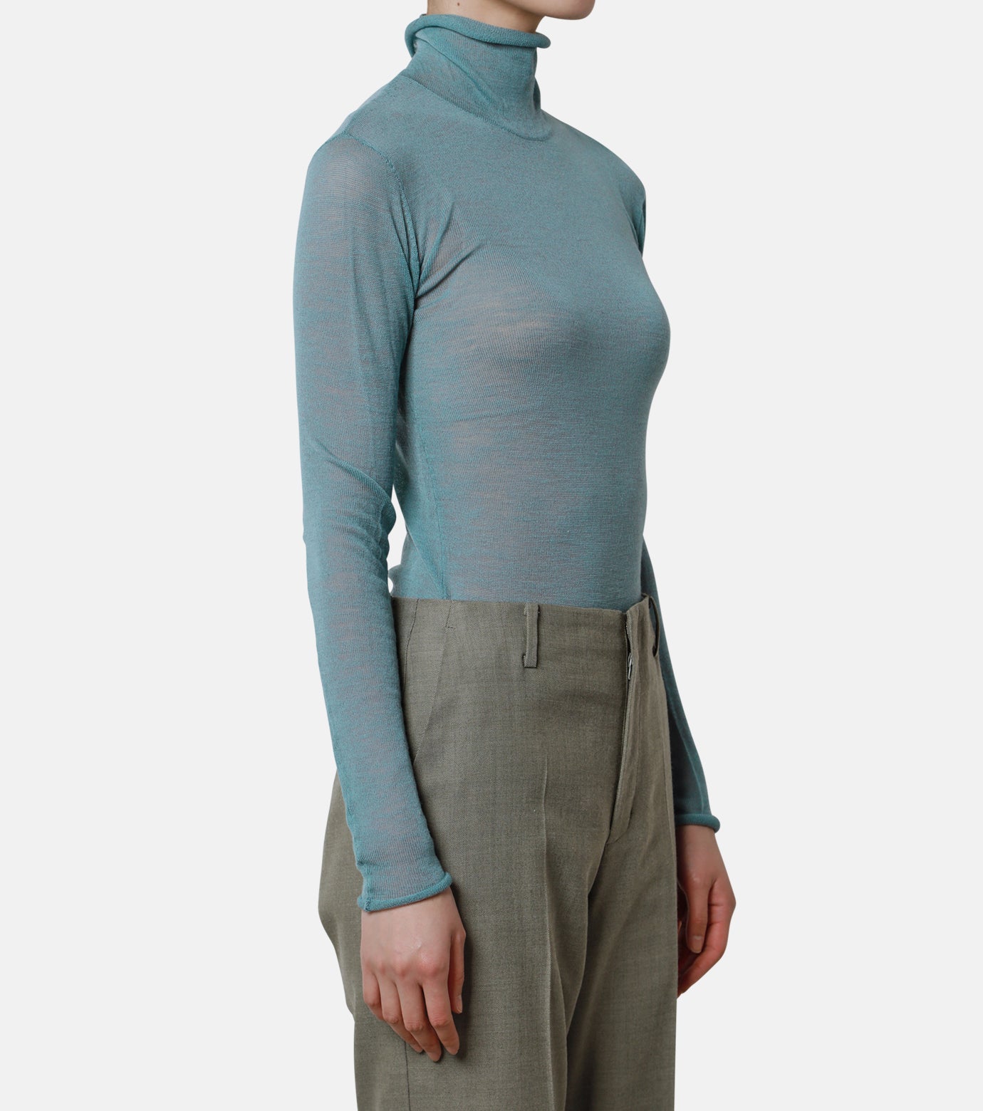 Wool Sheer Turtleneck Knit Tops