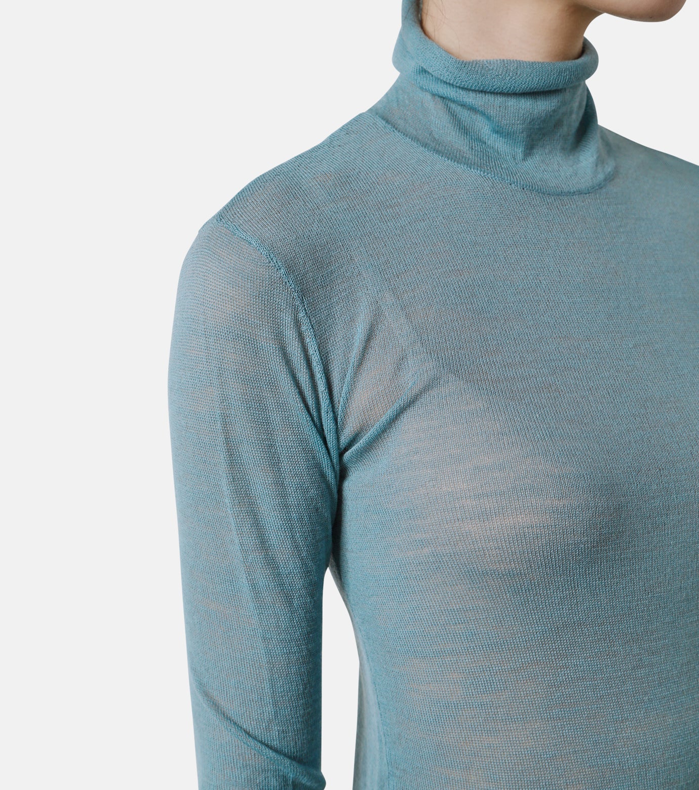 Wool Sheer Turtleneck Knit Tops