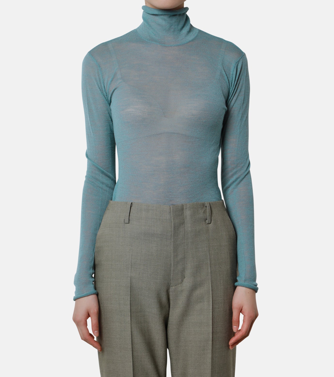 Wool Sheer Turtleneck Knit Tops