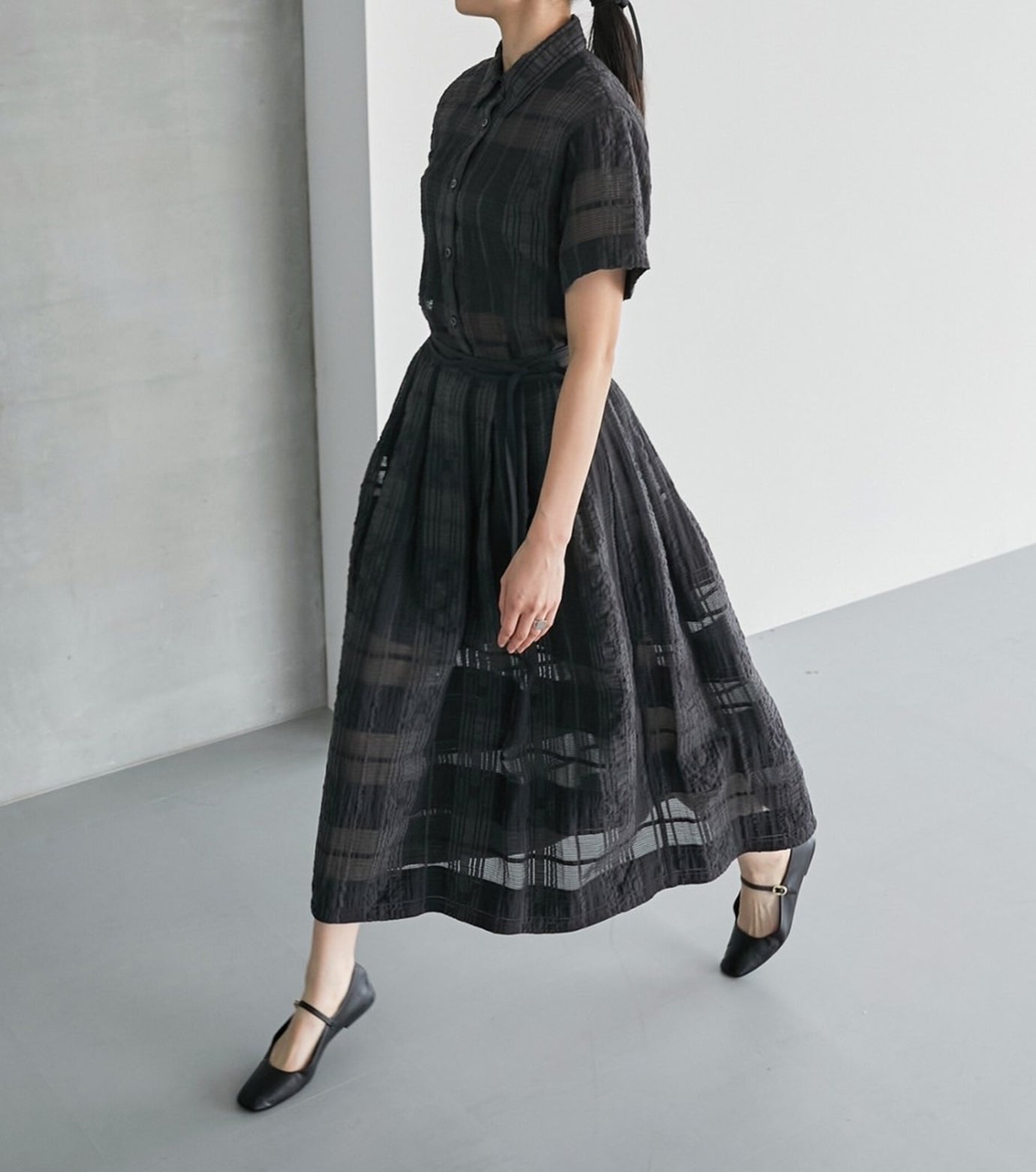 Checkered Lace Jacquard Tuck Skirt