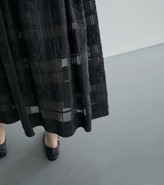 Checkered Lace Jacquard Tuck Skirt