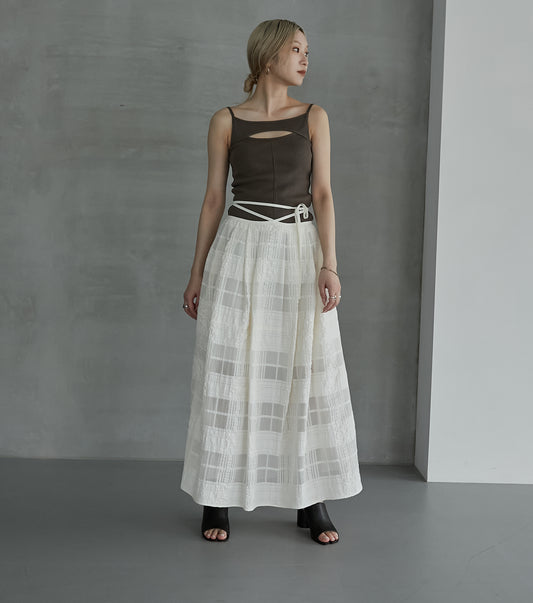Checkered Lace Jacquard Tuck Skirt