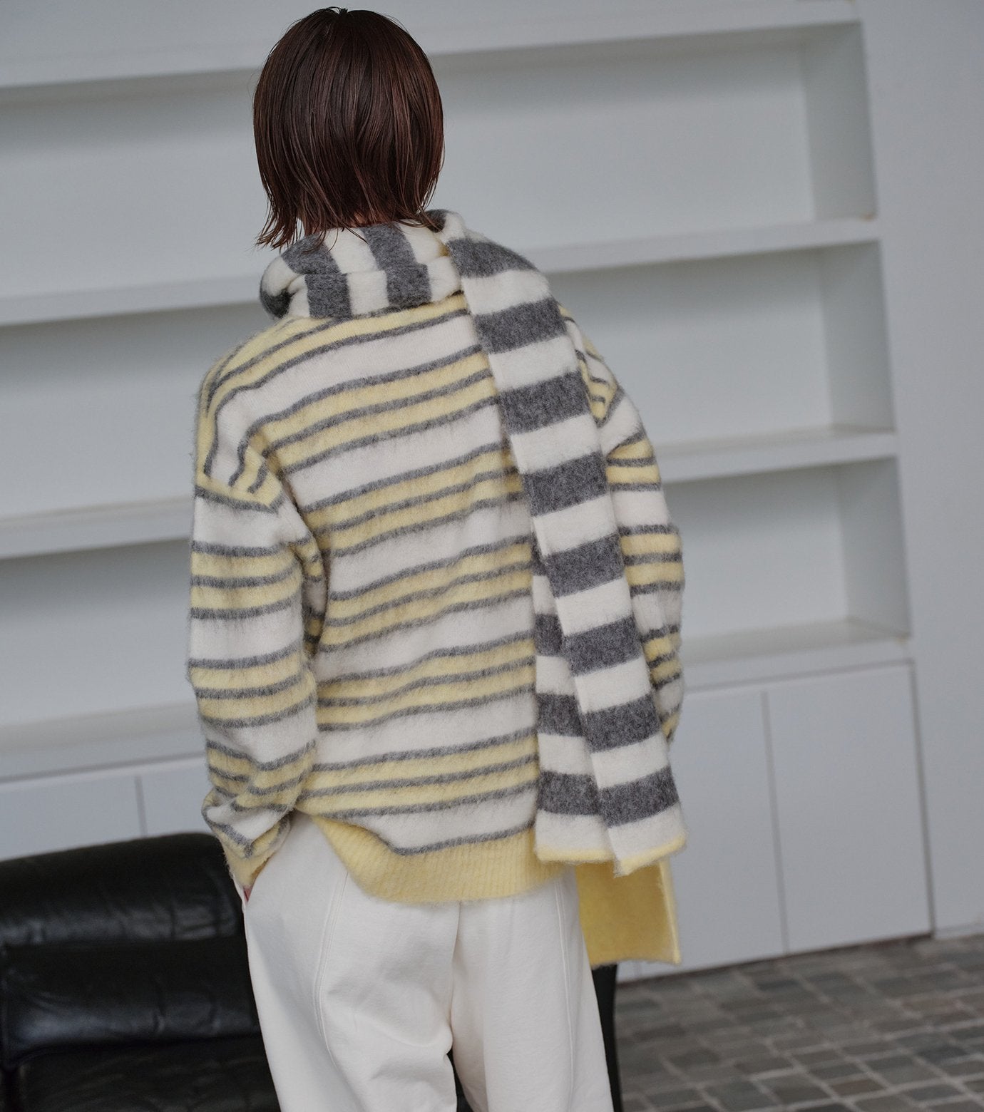 Brushed Mohair Striped Scarf