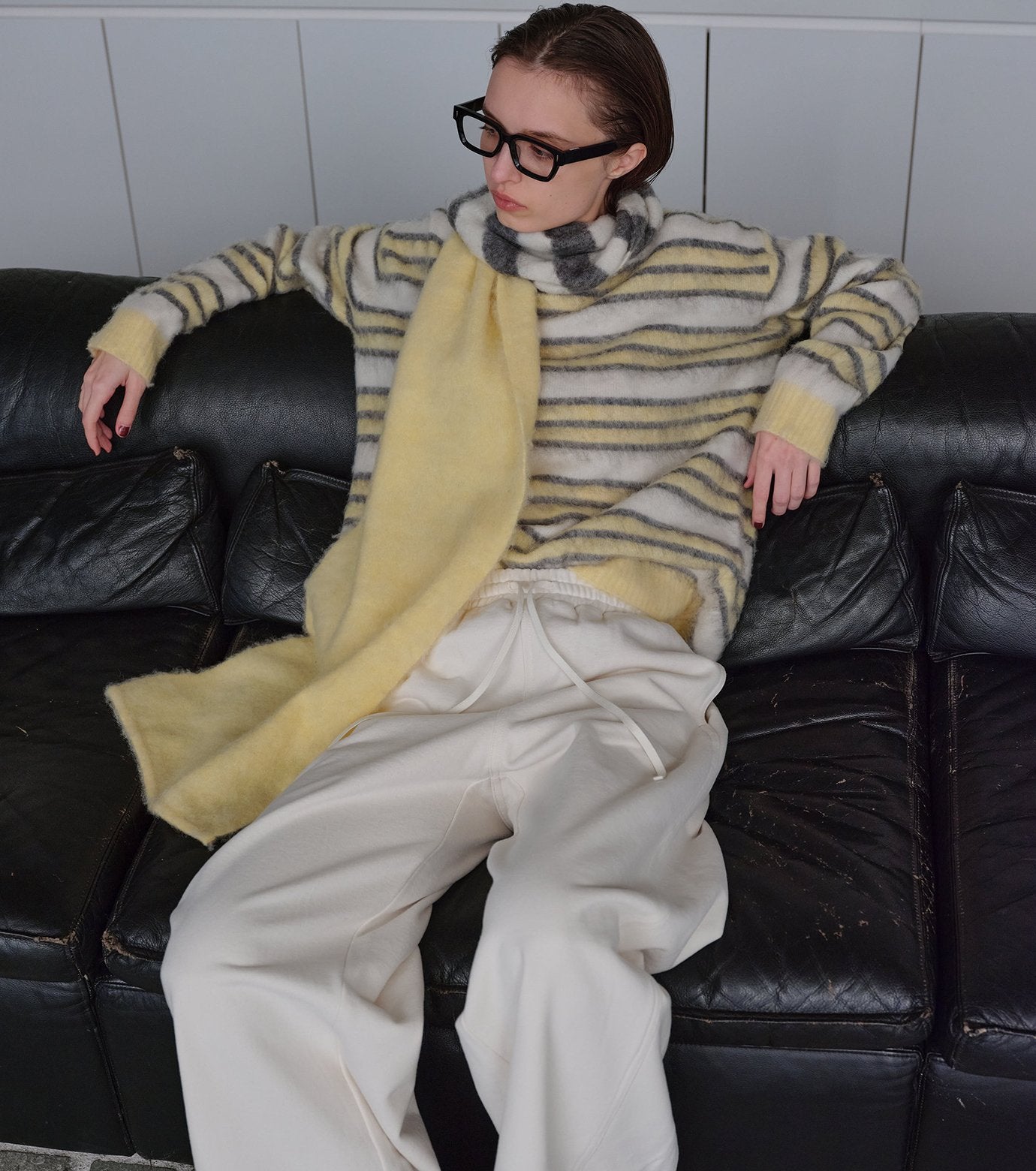 Brushed Mohair Striped Scarf