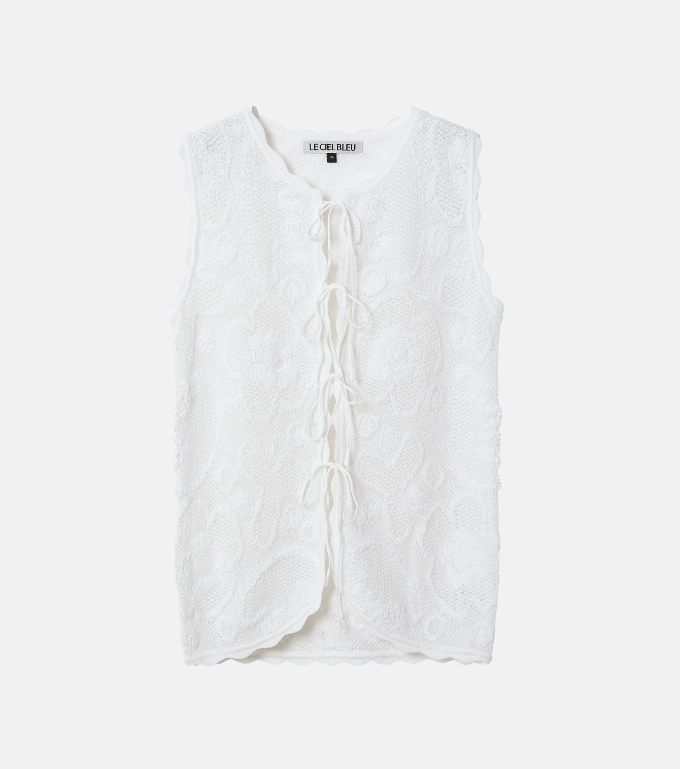 Jacquard Knit Vest w/Ribbon Tie Front