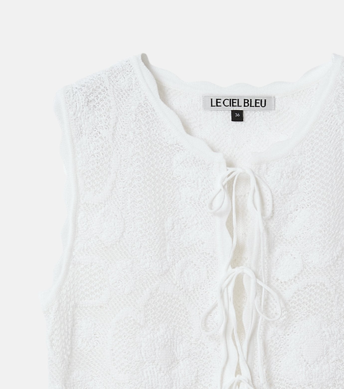 Jacquard Knit Vest w/Ribbon Tie Front