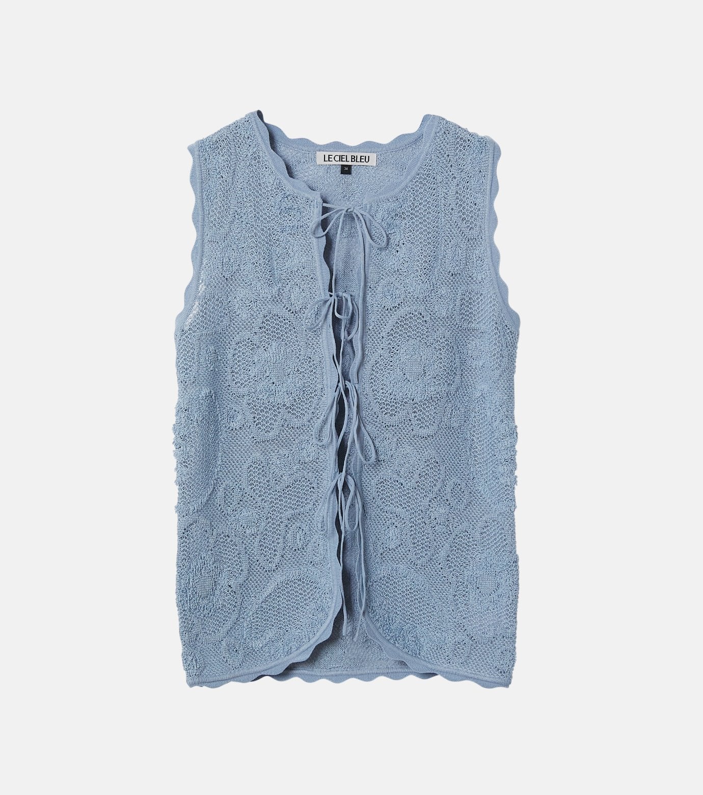 Jacquard Knit Vest w/Ribbon Tie Front