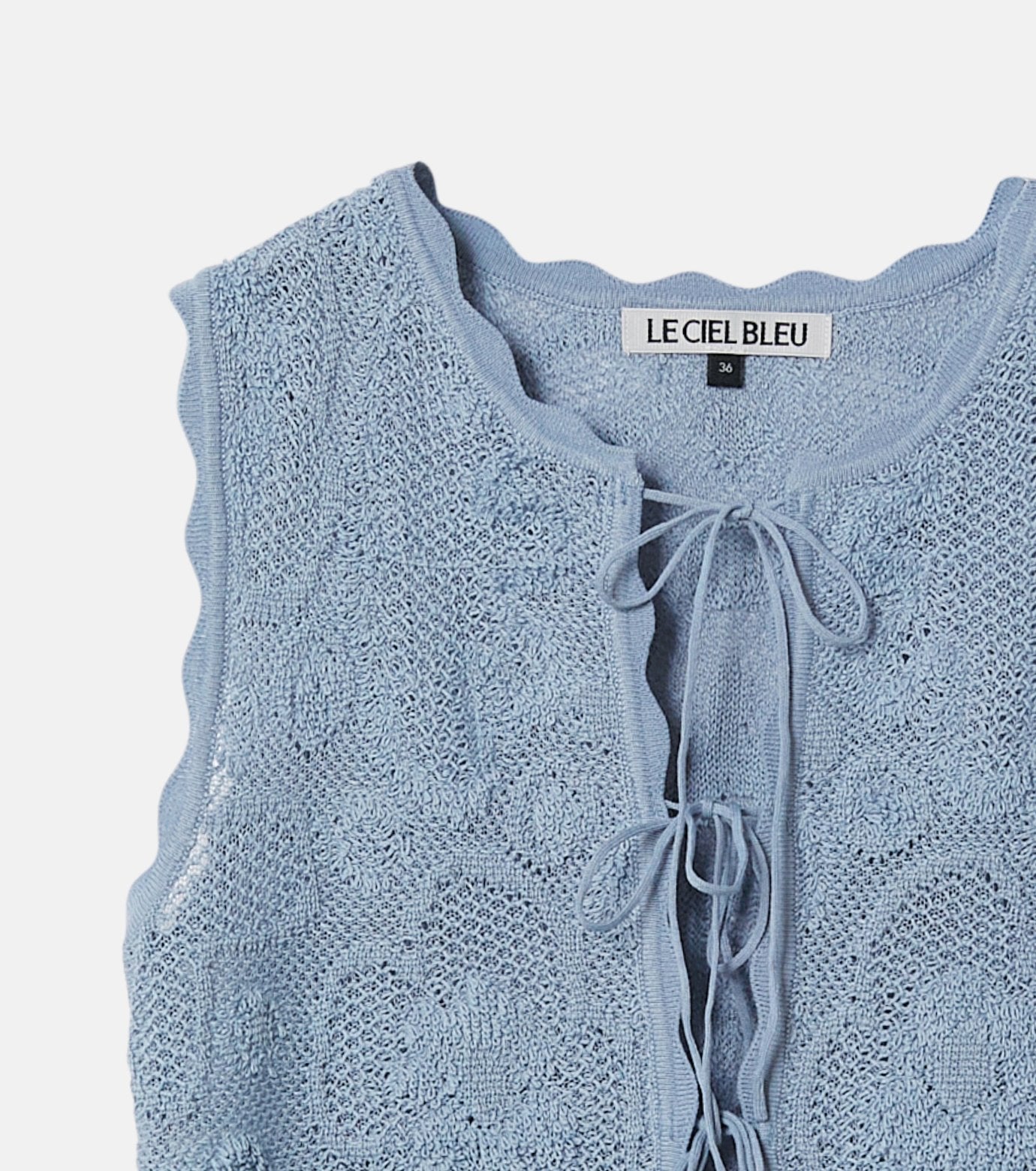 Jacquard Knit Vest w/Ribbon Tie Front