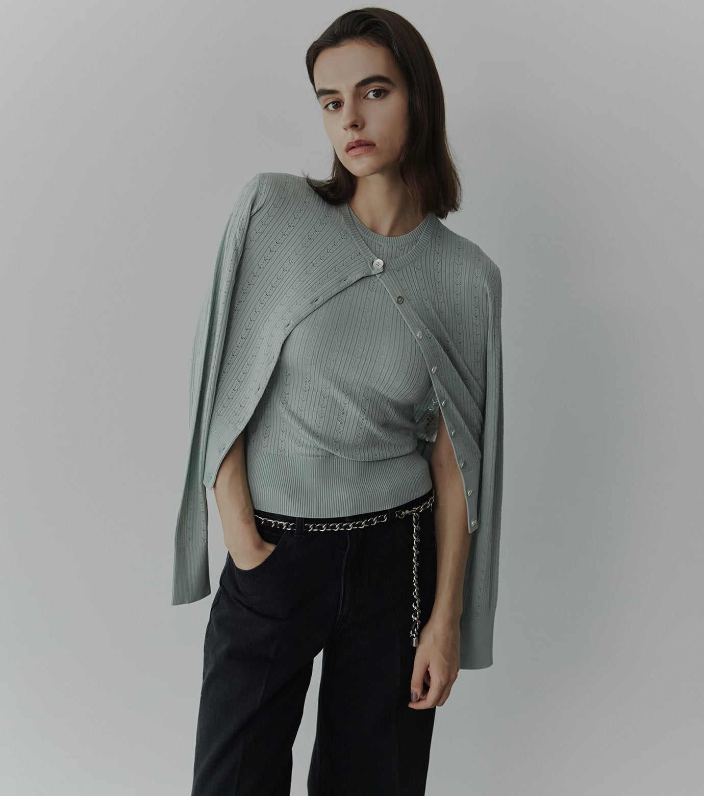 Ribbed Eyelet Cardigan
