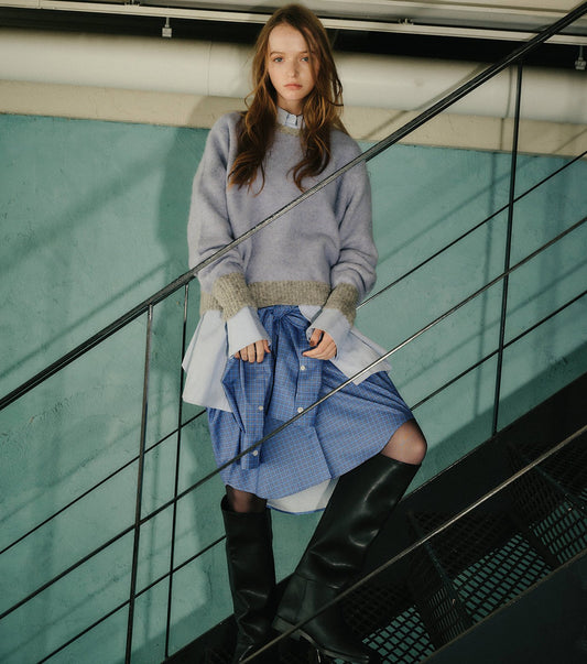 Color-Contrast Roundneck Pullover