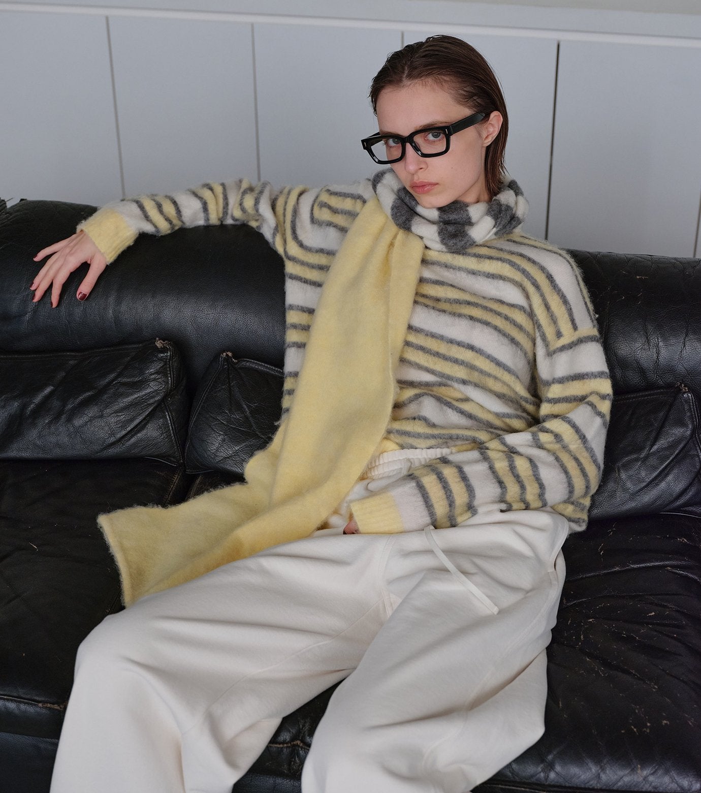 Brushed Mohair Striped Pullover