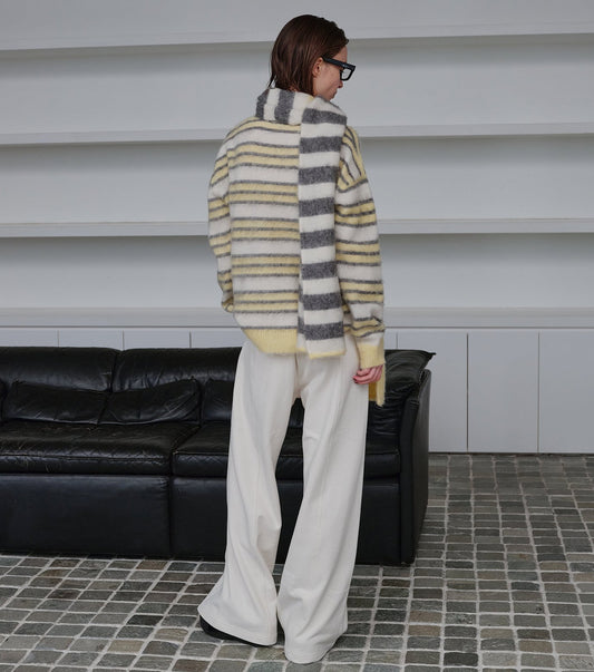 Brushed Mohair Striped Pullover