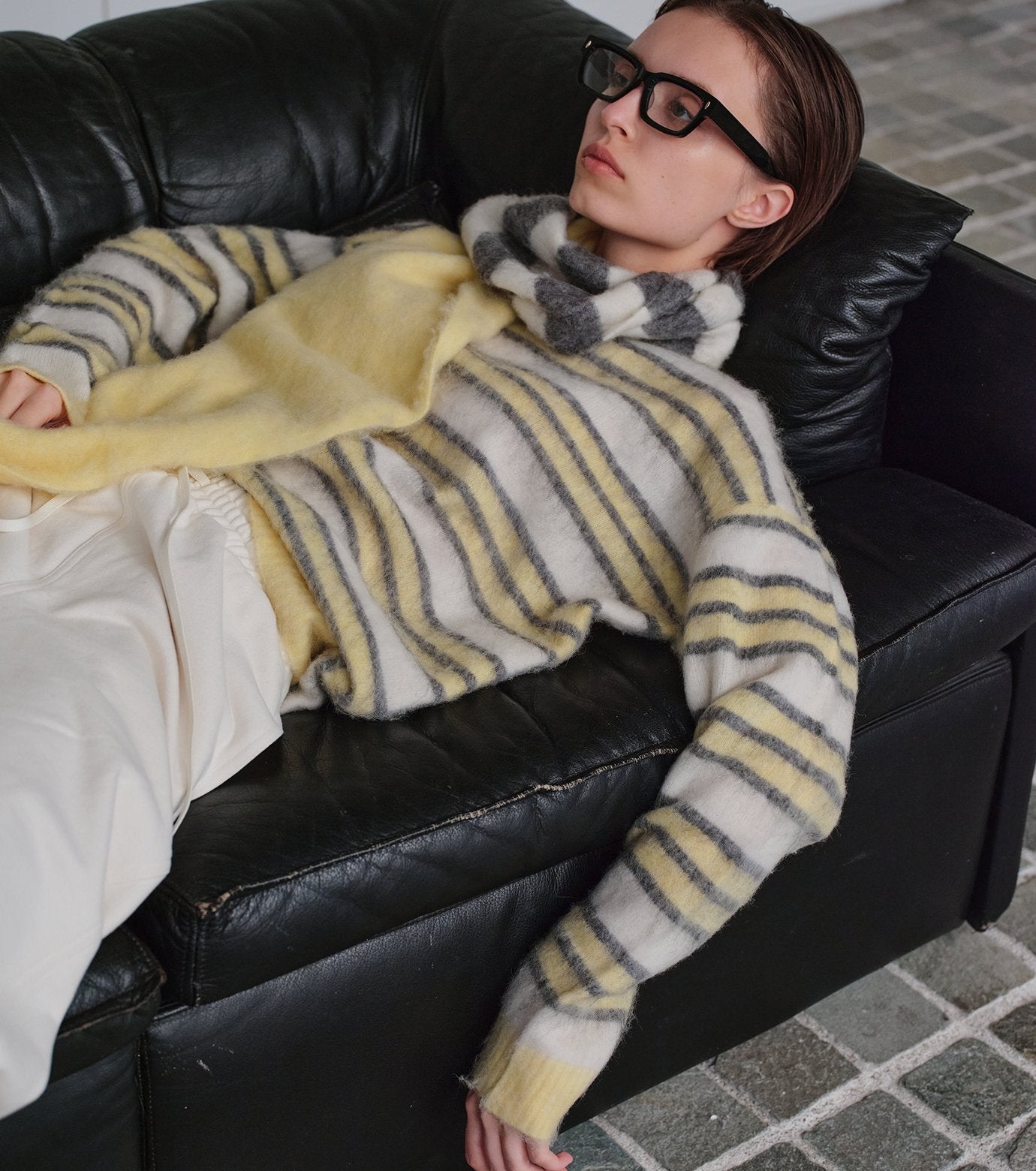 Brushed Mohair Striped Pullover