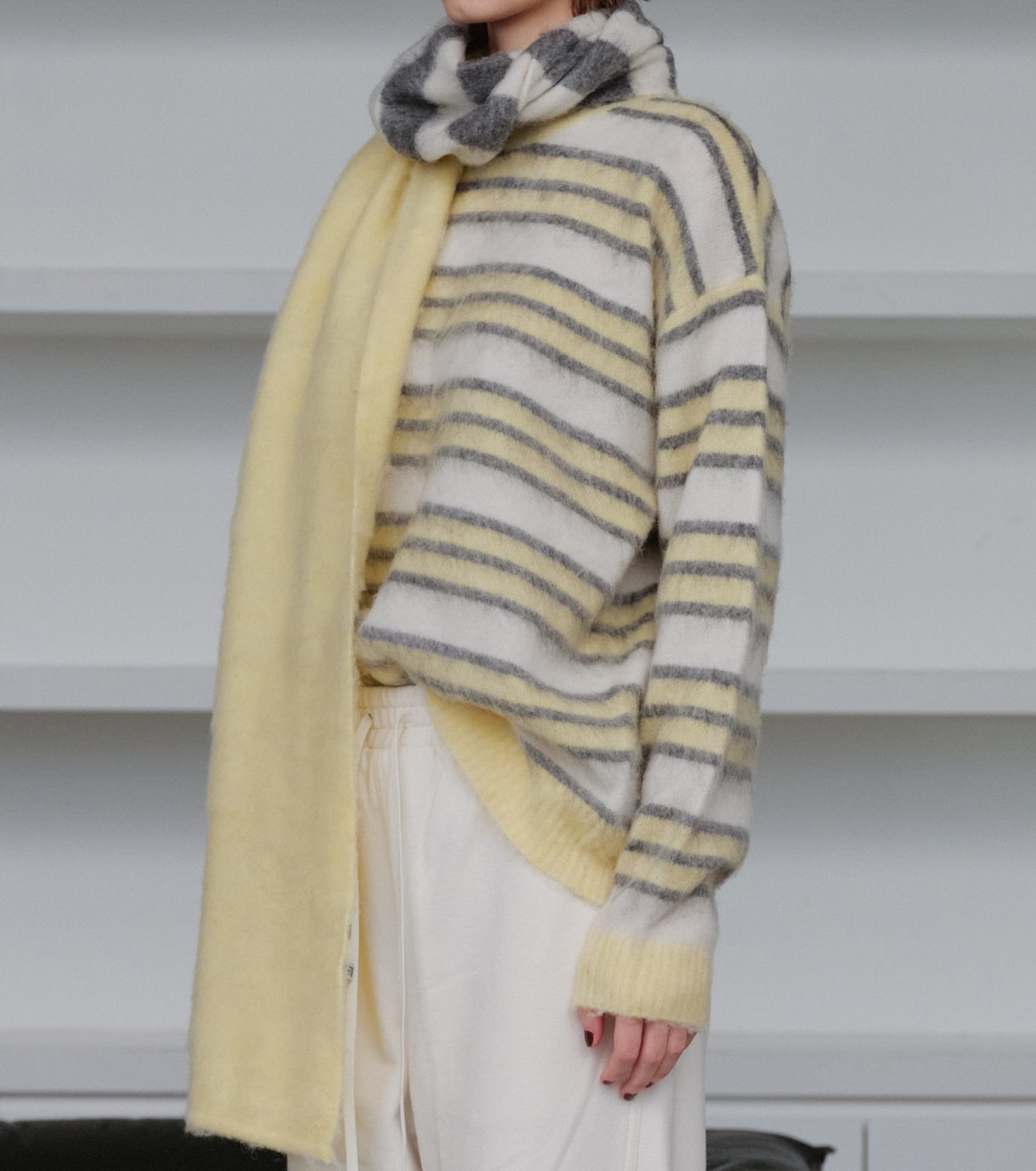 Brushed Mohair Striped Pullover
