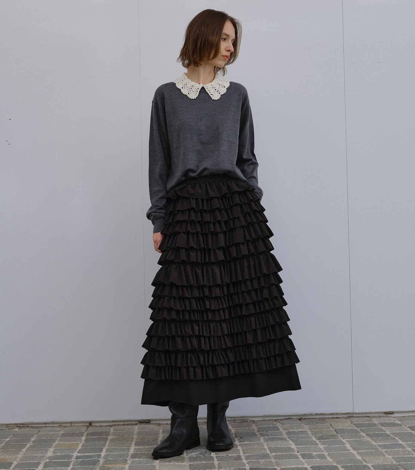 Crochet-Collar Fine Knit Sweater