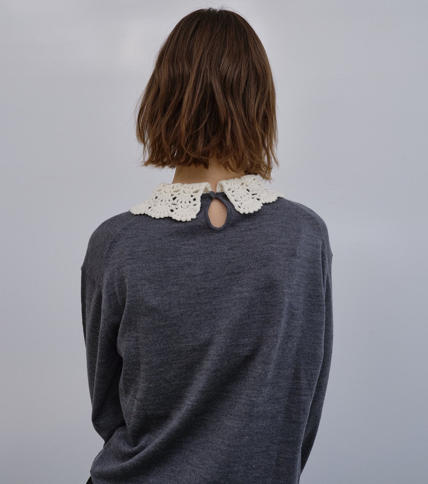 Crochet-Collar Fine Knit Sweater