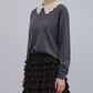 Crochet-Collar Fine Knit Sweater