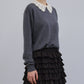 Crochet-Collar Fine Knit Sweater