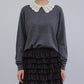 Crochet-Collar Fine Knit Sweater