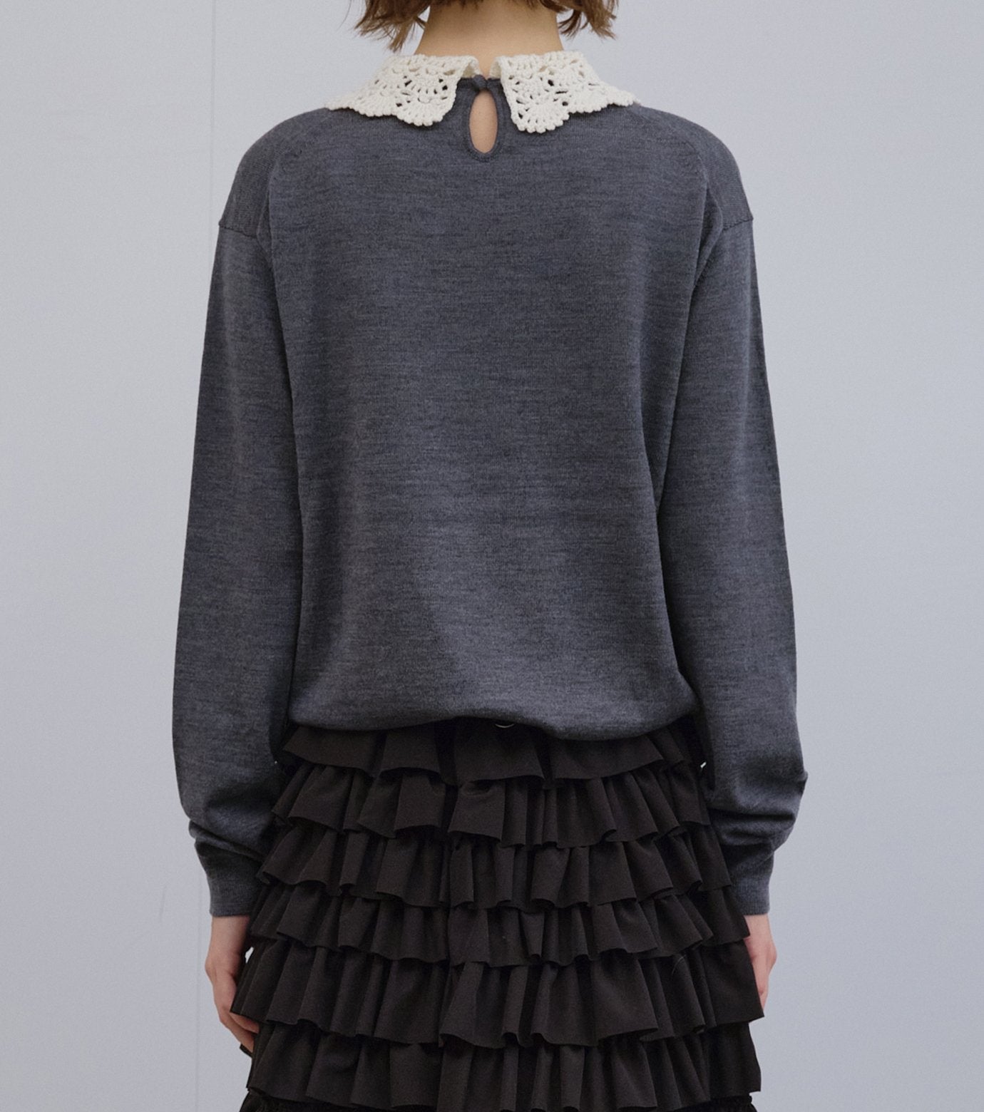 Crochet-Collar Fine Knit Sweater