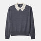Crochet-Collar Fine Knit Sweater
