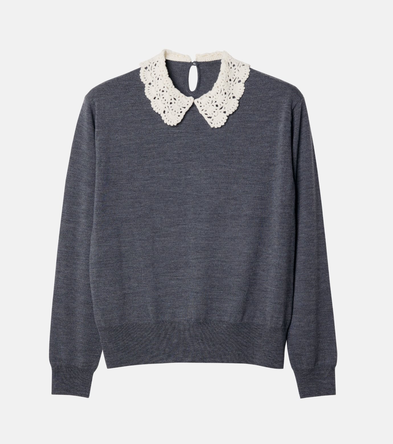 Crochet-Collar Fine Knit Sweater