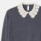 Crochet-Collar Fine Knit Sweater