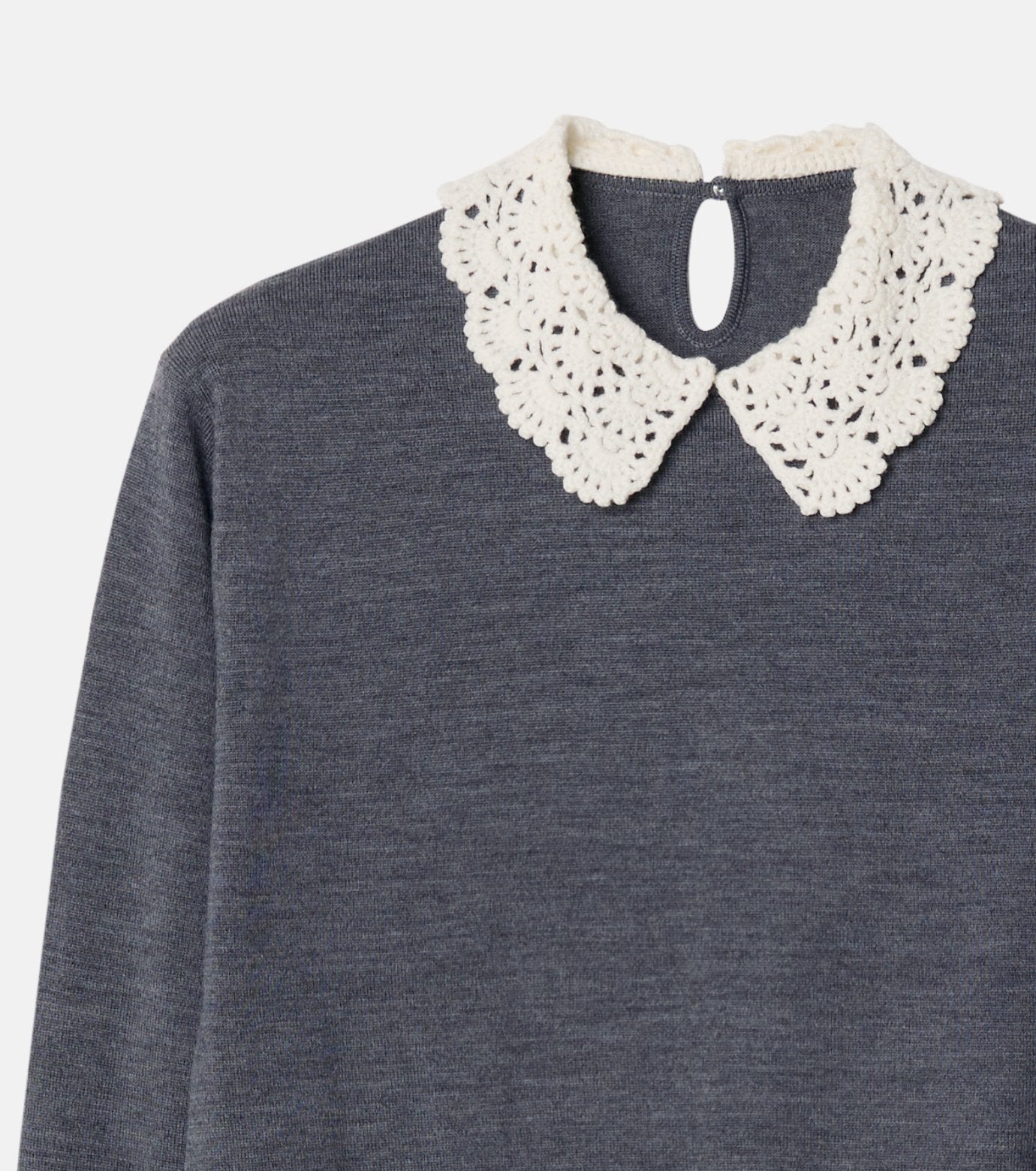 Crochet-Collar Fine Knit Sweater