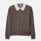 Crochet-Collar Fine Knit Sweater
