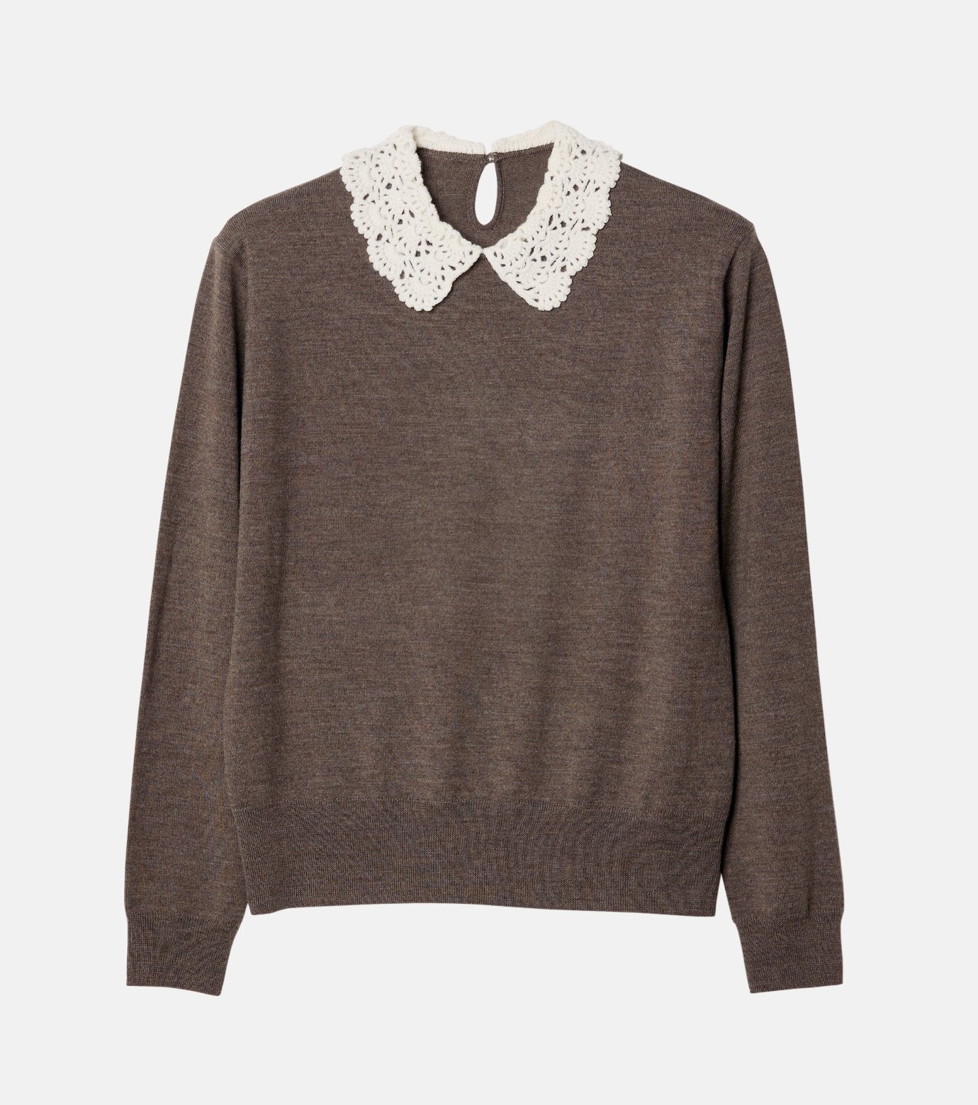 Crochet-Collar Fine Knit Sweater