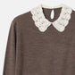 Crochet-Collar Fine Knit Sweater