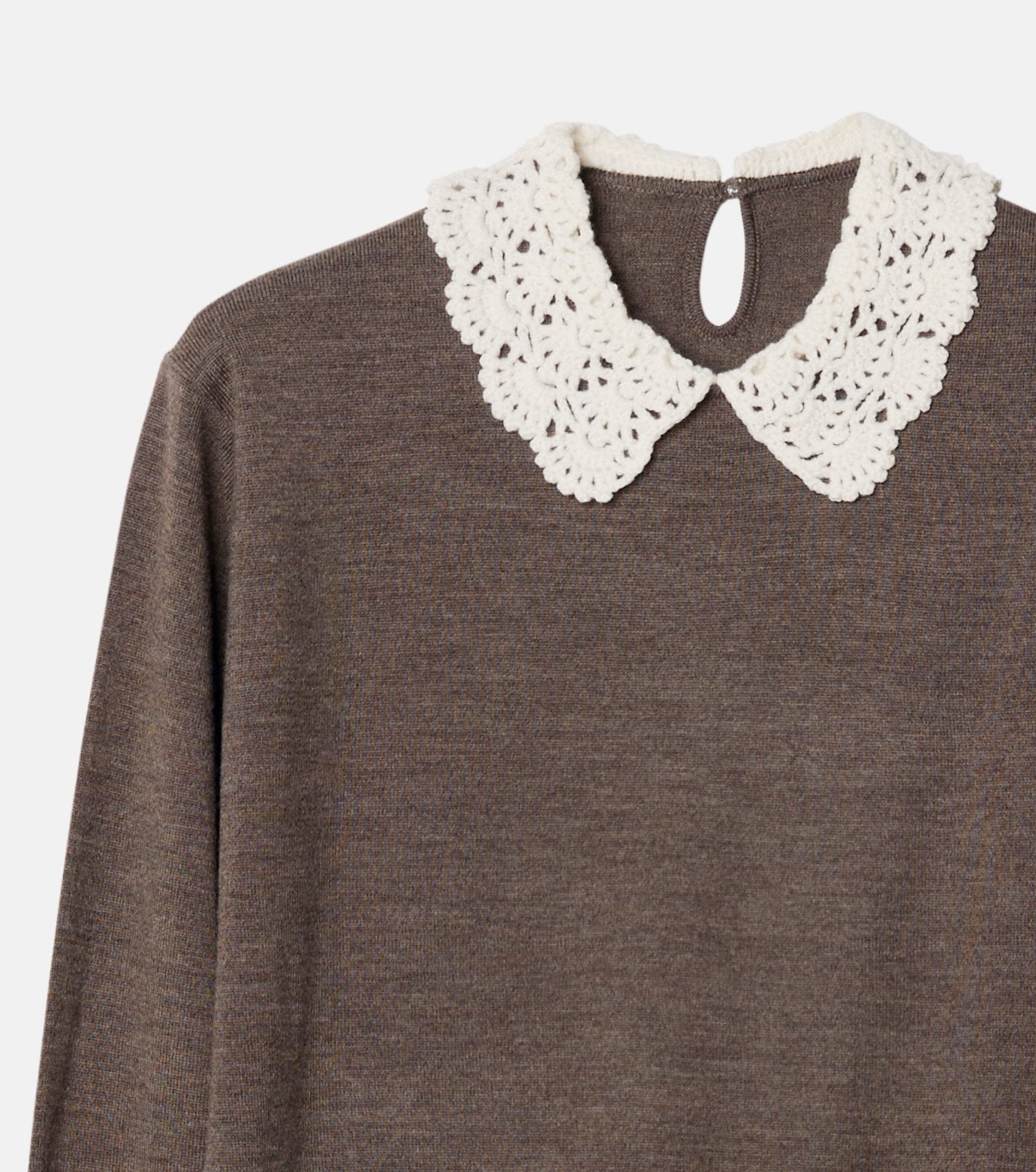 Crochet-Collar Fine Knit Sweater