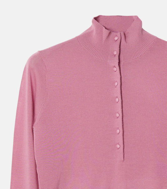 Button-Front High Neck Knit