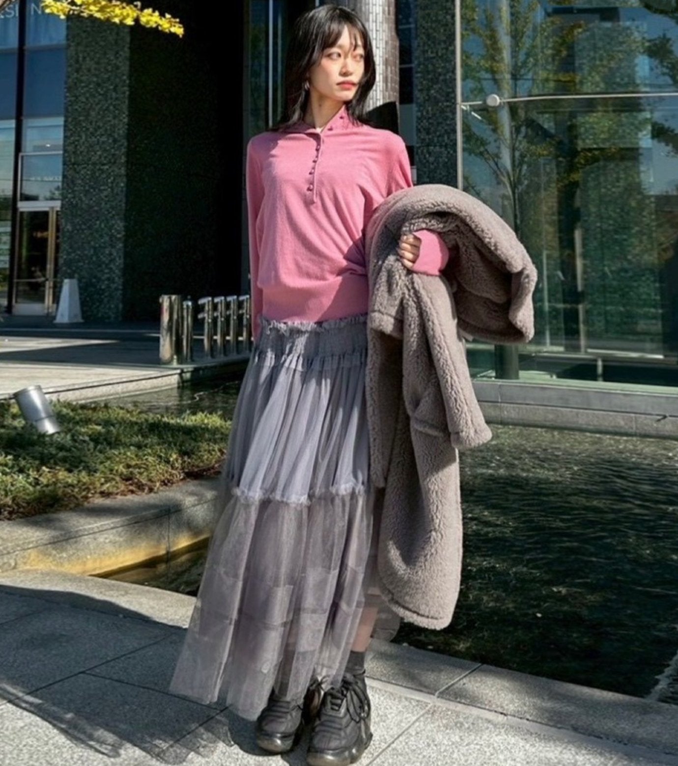 Button-Front High Neck Knit