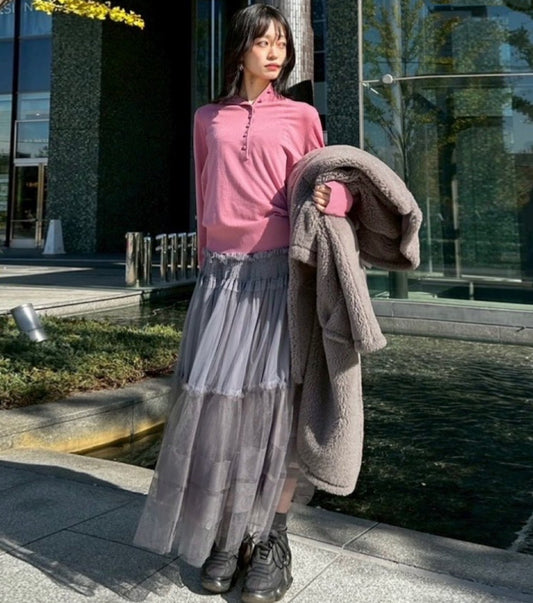 Button-Front High Neck Knit