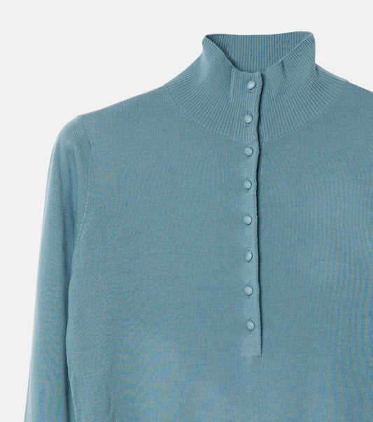 Button-Front High Neck Knit