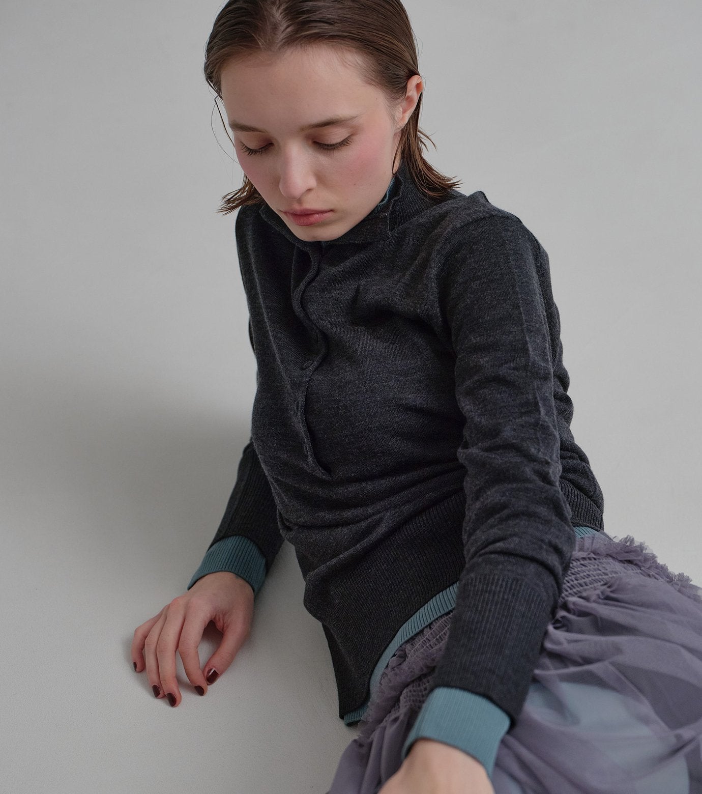 Button-Front High Neck Knit