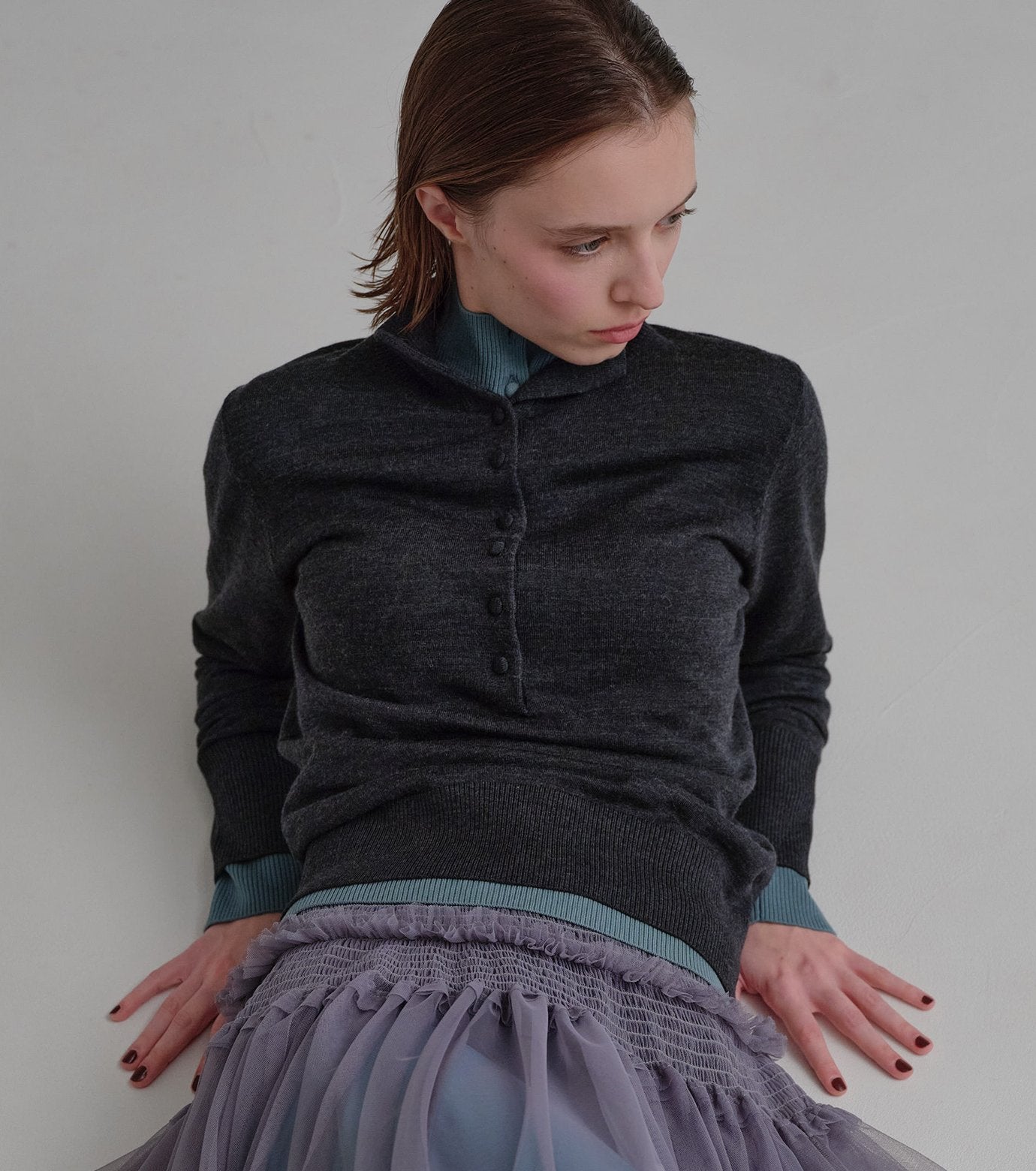 Button-Front High Neck Knit